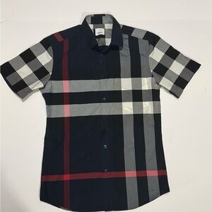 Burberry Black and Gray Plaid Casual Button Down Shirt